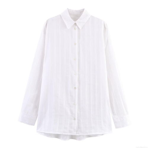 Women's Loose Vertical Striped Blouse Shirt Turn-down Collar Long Sleeve Casual Minimalist Polyester Spandex Button Down Top