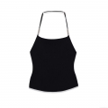 Women's Sexy Backless Knit Camisole With Silver Metal Beads Decoration Adjustable Thin Straps Solid Black Cropped Tank Top For Summer Party Clubwear