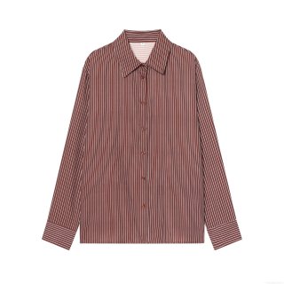 Women's Fashion Striped Long Sleeve Button Down Blouse Casual Lapel Collar Shirt Polyester Red Stripe Top For Women Office Wear