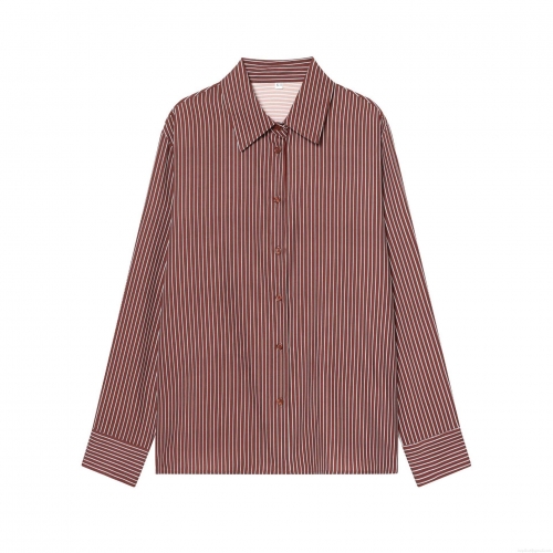 Women's Fashion Striped Long Sleeve Button Down Blouse Casual Lapel Collar Shirt Polyester Red Stripe Top For Women Office Wear