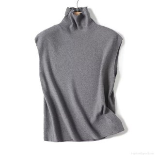 Women's Slim Fit High Neck Knit Vest Viscose Nylon PBT Blend Sleeveless Turtleneck Sweater Top For Autumn Winter Daily Wear