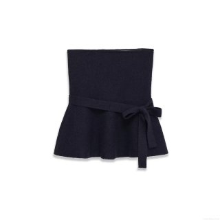 Women Knit Strapless Peplum Tube Top With Bow Detail Slim Fit Navy Blue Sexy Off-Shoulder Camisole Top For Summer Party Daily Fashion