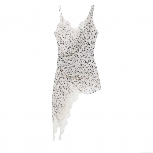 Women's Sexy Polka Dot Lace Trim Cami Top Asymmetric Hem V-Neck Spaghetti Strap Chiffon Sleeveless Tank Top For Summer Party Clubwear Elegant Blouse