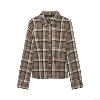 Women's Plaid Shirt Polyester Blend Long Sleeve Button Down Casual Daily Slim Fit British Style Blouse Top For Women