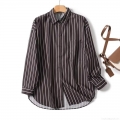 Women's Elegant Vertical Stripe Shirt 100% Polyester Long Sleeve Lapel Single Breasted Loose Casual Blouse For Office Daily Autumn New