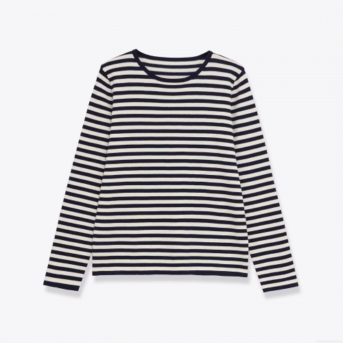 Women's Classic Horizontal Striped Knit Sweater Long Sleeve Round Neck Casual Polyester Blend T-Shirt Pullover Top For Daily Wear Spring Autumn