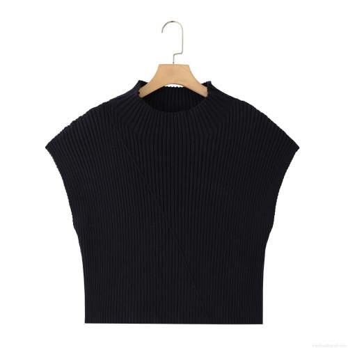 Women's Casual Mock Neck Ribbed Knit Vest Cotton Acrylic Blend Sleeveless Slim Fit Tank Top Elegant Solid Color Sweater Vest For Daily Wear