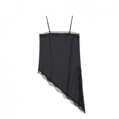 Women's Sexy Polka Dot Lace Trim Cami Top Asymmetrical Hem Spaghetti Strap Tank Top Casual Summer Sleeveless Streetwear Blouse