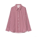 Women's Casual Red Stripe Long Sleeve Shirt 100% Cotton Button Down Blouse Top Regular Fit Daily Commute Apparel