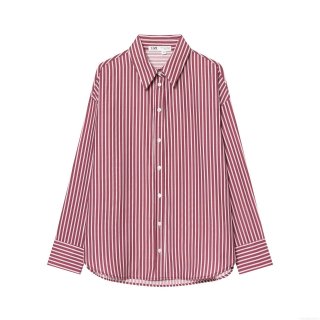 Women's Casual Red Stripe Long Sleeve Shirt 100% Cotton Button Down Blouse Top Regular Fit Daily Commute Apparel