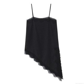 Women's Sexy Polka Dot Lace Trim Cami Top Asymmetrical Hem Sleeveless Acrylic Tank Top For Summer Party Club Wear Fashion Streetwear Style