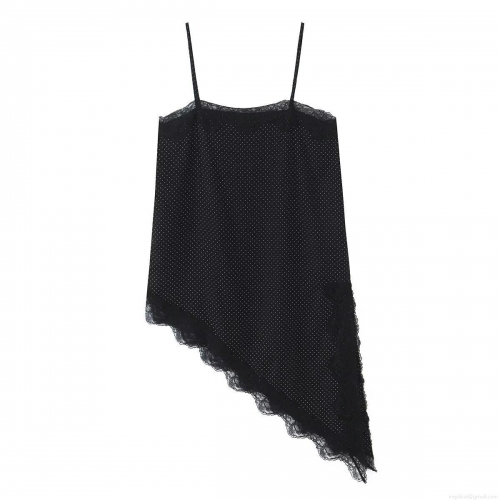 Women's Sexy Polka Dot Lace Trim Cami Top Asymmetrical Hem Sleeveless Acrylic Tank Top For Summer Party Club Wear Fashion Streetwear Style