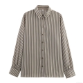 Women's Striped Long Sleeve Shirt Casual Loose Lapel Button Down Blouse Polyester Cotton Striped Top For Daily Office Work