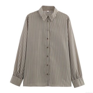 Women's Striped Long Sleeve Shirt Casual Loose Lapel Button Down Blouse Polyester Cotton Striped Top For Daily Office Work
