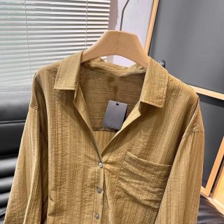 Women's Long Sleeve Crinkle Texture Shirt Blouse Casual Office Style Viscose Spandex Striped Pleated Button Down Top For Autumn