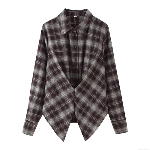Women's Plaid Shirt Long Sleeve Lapel Single Breasted Loose Fit Polyester Spandex Flannel Texture Blouse For Casual Daily Winter Autumn