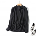 Women's Elegant New Chinese Style Stand Collar Black Blouse Long Sleeve Single Button Minimalist Loose Polyester Shirt For Office Casual Lady Comfort Tops