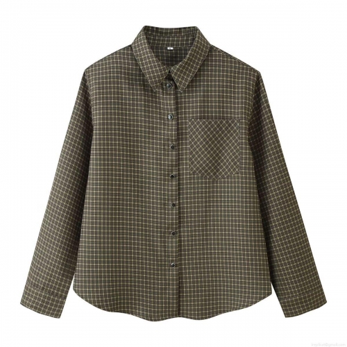 Women's Casual Loose Plaid Shirt Jacket With Shoulder Pads Long Sleeve Button Down Lapel Polyester Spandex Checked Blouse Outerwear Tops