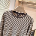 Women's Striped T-Shirt Cotton Spandex Blend Long Sleeve Round Neck Slim Fit Knitted Casual Base Layer Top for Daily Wear Autumn Winter