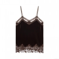 Sexy Velvet Lace Trim Camisole Top V Neck Adjustable Straps Polyester Spandex Sleeveless Vest For Dating Party Night Out Women Fashion Chic Inner Wear