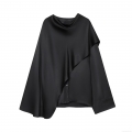 Women's Elegant Asymmetric Satin Blouse Draped Neck Loose Long Sleeve Top Polyester Spandex Commute Office Formal Shirt