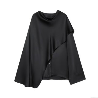 Women's Elegant Asymmetric Satin Blouse Draped Neck Loose Long Sleeve Top Polyester Spandex Commute Office Formal Shirt