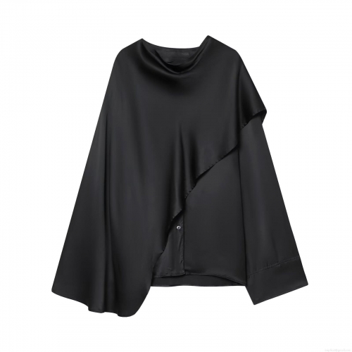 Women's Elegant Asymmetric Satin Blouse Draped Neck Loose Long Sleeve Top Polyester Spandex Commute Office Formal Shirt