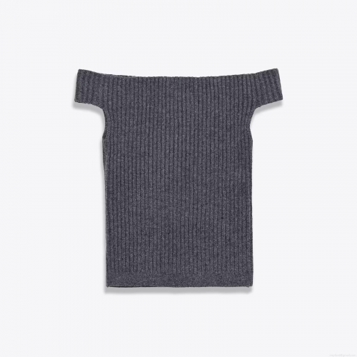 Women Sexy Off-The-Shoulder Ribbed Knit T-Shirt Slim Fit Solid Color Sleeveless Polyester Spandex Top For Daily Party Winter Autumn