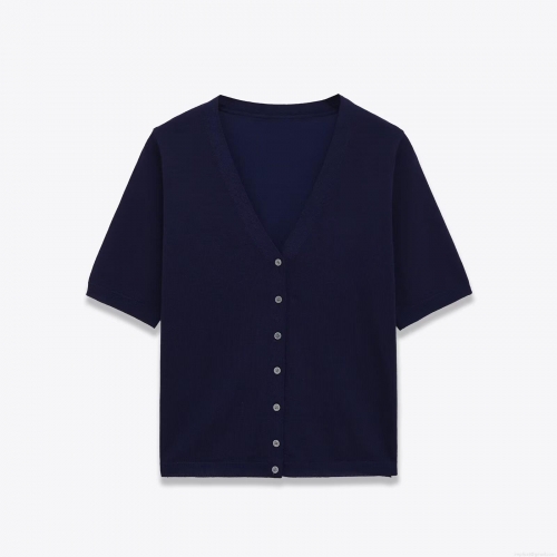 Women's Short Sleeve Knit Cardigan V-Neck Button Up Polyester Solid Color Casual Top Soft Breathable Knitwear For Daily Wear