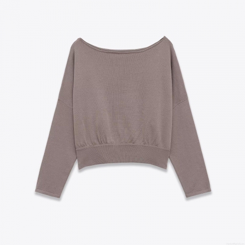 Women's Fashion Elegant Off-Shoulder Knitted Sweater Casual Long Sleeve Soft Polyester Spandex Loose Fit Pullover Top For Autumn Winter Ladies