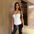 Women's Sexy Off Shoulder Corset Top Solid White Lace Up Boned Bustier Crop Top American Hot Girl Style Clubwear Party Fashion Slim Fit Polyester Blouse