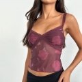 Women's Sexy Mesh Cami Top Vintage Rose Floral Print Lace V-Neck Sleeveless Crop Top Summer Streetwear Party Camisole