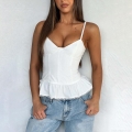 Women's Sexy Peplum Cami Top Fishbone V-Neck Slim Fit Ruffle Hem Tank Top Summer Streetwear Club Party Polyester Spandex Back Smocking Top