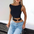 Women's Sexy Round Neck Hollow Out Crop Top Sleeveless Polyester Spandex Slim Fit Tank Top With Metal Ring Detail Streetwear Summer Casual Vest