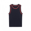 Women's Mercerized Cotton Knit Tank Top Contrast Red Trim Navy Blue Slim Fit Ribbed Sleeveless Shirt Summer Daily Casual Top for Women