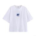 Women's Casual Cotton Blend T-Shirt NY Letter Print Short Sleeve Crew Neck Loose Fit Tee American Style Streetwear Fashion Top For Women