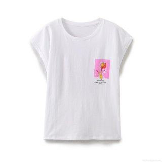 Women's Cotton Blend Tulip Graphic Print T-Shirt Loose Fit Short Sleeve Crew Neck Casual Summer Streetwear Tee Top