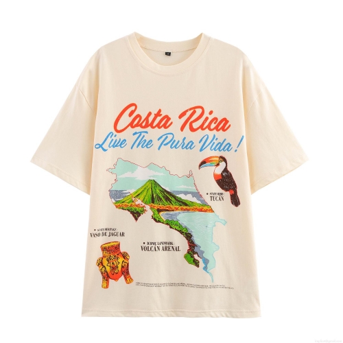 Women's Casual Cotton Blend Short Sleeve T-Shirt Loose Fit Round Neck Graphic Printed Top Costa Rica Themed Pura Vida Streetwear Oversized Tee For Summer Daily Travel