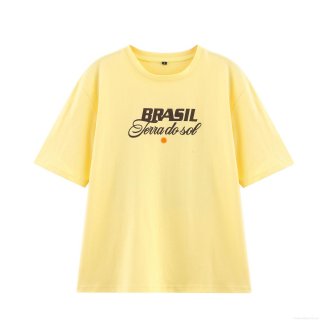 Women's Brasil Letter Print Short Sleeve T-Shirt 85% Cotton Blend Round Neck Loose Casual Summer Top Streetwear Tee