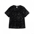 Women Shiny Sequin T-Shirt Sparkly Short Sleeve Crew Neck Loose Fit Party Clubwear Top Blouse Polyester Sparkling Casual Streetwear Tee For Ladies