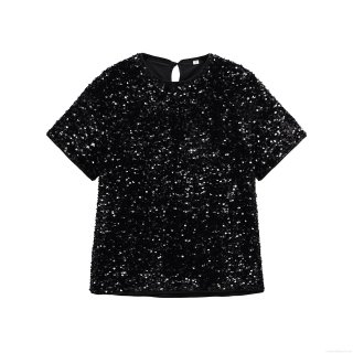 Women Shiny Sequin T-Shirt Sparkly Short Sleeve Crew Neck Loose Fit Party Clubwear Top Blouse Polyester Sparkling Casual Streetwear Tee For Ladies
