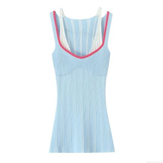 Women's Chic Rib Knit Tank Top Fake Two-Piece Contrast Trim Sleeveless Vest Summer Casual Slim Fit Camisole Streetwear Top for Ladies Girls