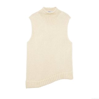 Women's Sleeveless Knitted Vest Turtleneck Asymmetric Hem Solid Color Chic Polyester Pullover Sweater Top For Spring Autumn Casual Women
