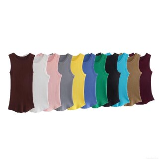 Women's Ribbed Knit Tank Top Polyester Sleeveless Slim Fit Round Neck Casual Solid Color Summer Basic Vest For Daily Holiday