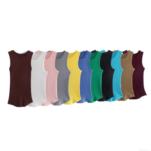 Women's Ribbed Knit Tank Top Polyester Sleeveless Slim Fit Round Neck Casual Solid Color Summer Basic Vest For Daily Holiday
