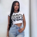 Women's American Retro Streetwear Letter Print Crop Top Contrast Trim Short Sleeve Slim Fit Summer Casual Graphic T-Shirt For Women