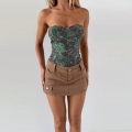 Women's Sexy Camouflage Print Tube Top Corset Slim Fit Polyester Spandex Crop Top For Summer Party Streetwear Chic Off-Shoulder Bustier