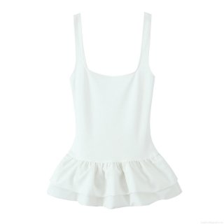 Women's Square Neck Ruffle Hem Tank Top Elegant Polyester Patchwork Sleeveless Peplum Top Slim Fit Solid Color Summer Vest for Ladies Party Casual Wear