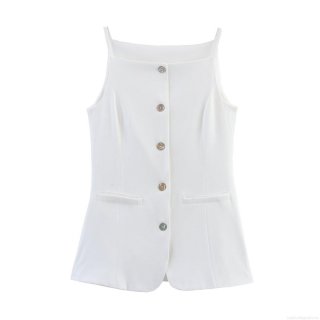 Women's White Square Neck Suit Vest Camisole Single Breasted Slim Fit Polyester Sleeveless Tank Top For Daily Commuting Office Party