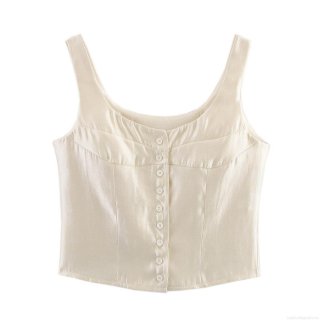 Women's Elegant Satin Sleeveless Tank Top With Front Buttons Polyester Silk Texture Single Breasted Slim Fit Solid Color Summer Casual Top